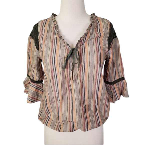 Free People Peasant Boho Multi Colored Stripe Top - Picture 10 of 10